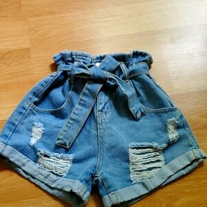 XS Shein distressed paperbag shorts